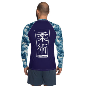 Mens Long Sleeve BJJ Rash Guard - Jiu-Jitsu 020 - The Great Wave Off Kanagawa 001 BJJ Exclusive Great Wave Jiu-Jitsu Kanagawa Long Sleeve Mens Rash Guard