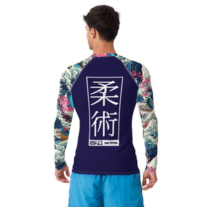 Mens Long Sleeve BJJ Rash Guard - Jiu-Jitsu 021 - The Great Wave Sakura 002 BJJ Exclusive Great Wave Jiu-Jitsu Kanagawa Long Sleeve Mens Rash Guard