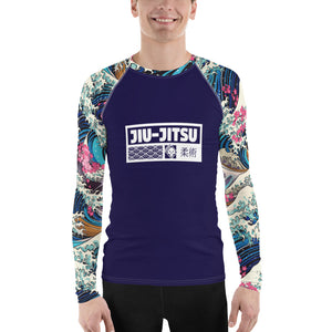 Mens Long Sleeve BJJ Rash Guard - Jiu-Jitsu 021 - The Great Wave Sakura 002 BJJ Exclusive Great Wave Jiu-Jitsu Kanagawa Long Sleeve Mens Rash Guard