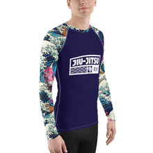 Mens Long Sleeve BJJ Rash Guard - Jiu-Jitsu 021 - The Great Wave Sakura 002 BJJ Exclusive Great Wave Jiu-Jitsu Kanagawa Long Sleeve Mens Rash Guard