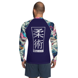 Mens Long Sleeve BJJ Rash Guard - Jiu-Jitsu 021 - The Great Wave Sakura 002 BJJ Exclusive Great Wave Jiu-Jitsu Kanagawa Long Sleeve Mens Rash Guard