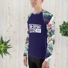 Mens Long Sleeve BJJ Rash Guard - Jiu-Jitsu 021 - The Great Wave Sakura 002 BJJ Exclusive Great Wave Jiu-Jitsu Kanagawa Long Sleeve Mens Rash Guard