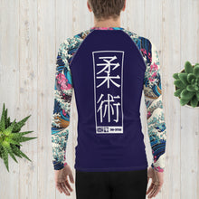 Mens Long Sleeve BJJ Rash Guard - Jiu-Jitsu 021 - The Great Wave Sakura 002 BJJ Exclusive Great Wave Jiu-Jitsu Kanagawa Long Sleeve Mens Rash Guard