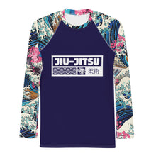 Mens Long Sleeve BJJ Rash Guard - Jiu-Jitsu 021 - The Great Wave Sakura 002 BJJ Exclusive Great Wave Jiu-Jitsu Kanagawa Long Sleeve Mens Rash Guard