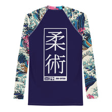 Mens Long Sleeve BJJ Rash Guard - Jiu-Jitsu 021 - The Great Wave Sakura 002 BJJ Exclusive Great Wave Jiu-Jitsu Kanagawa Long Sleeve Mens Rash Guard