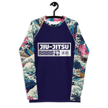 Mens Long Sleeve BJJ Rash Guard - Jiu-Jitsu 021 - The Great Wave Sakura 002 BJJ Exclusive Great Wave Jiu-Jitsu Kanagawa Long Sleeve Mens Rash Guard