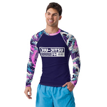 Mens Long Sleeve BJJ Rash Guard - Jiu-Jitsu 022 - Purple Wave 003 BJJ Exclusive Great Wave Jiu-Jitsu Kanagawa Long Sleeve Mens Rash Guard