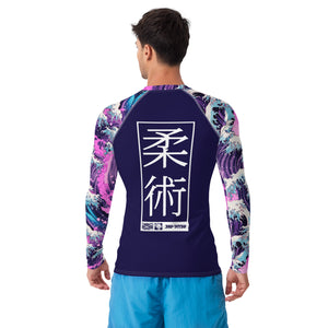 Mens Long Sleeve BJJ Rash Guard - Jiu-Jitsu 022 - Purple Wave 003 BJJ Exclusive Great Wave Jiu-Jitsu Kanagawa Long Sleeve Mens Rash Guard