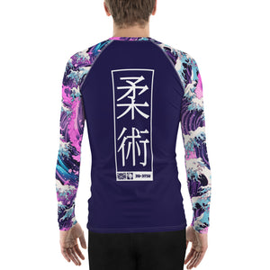 Mens Long Sleeve BJJ Rash Guard - Jiu-Jitsu 022 - Purple Wave 003 BJJ Exclusive Great Wave Jiu-Jitsu Kanagawa Long Sleeve Mens Rash Guard