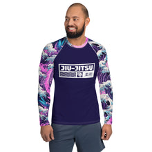 Mens Long Sleeve BJJ Rash Guard - Jiu-Jitsu 022 - Purple Wave 003 BJJ Exclusive Great Wave Jiu-Jitsu Kanagawa Long Sleeve Mens Rash Guard