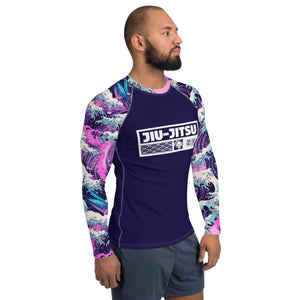 Mens Long Sleeve BJJ Rash Guard - Jiu-Jitsu 022 - Purple Wave 003 BJJ Exclusive Great Wave Jiu-Jitsu Kanagawa Long Sleeve Mens Rash Guard