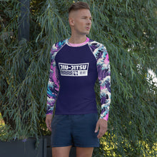 Mens Long Sleeve BJJ Rash Guard - Jiu-Jitsu 022 - Purple Wave 003 BJJ Exclusive Great Wave Jiu-Jitsu Kanagawa Long Sleeve Mens Rash Guard