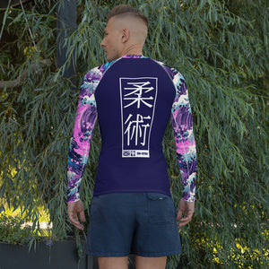 Mens Long Sleeve BJJ Rash Guard - Jiu-Jitsu 022 - Purple Wave 003 BJJ Exclusive Great Wave Jiu-Jitsu Kanagawa Long Sleeve Mens Rash Guard