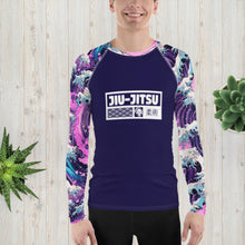 Mens Long Sleeve BJJ Rash Guard - Jiu-Jitsu 022 - Purple Wave 003 BJJ Exclusive Great Wave Jiu-Jitsu Kanagawa Long Sleeve Mens Rash Guard