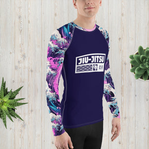 Mens Long Sleeve BJJ Rash Guard - Jiu-Jitsu 022 - Purple Wave 003 BJJ Exclusive Great Wave Jiu-Jitsu Kanagawa Long Sleeve Mens Rash Guard