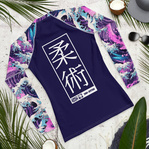 Mens Long Sleeve BJJ Rash Guard - Jiu-Jitsu 022 - Purple Wave 003 BJJ Exclusive Great Wave Jiu-Jitsu Kanagawa Long Sleeve Mens Rash Guard