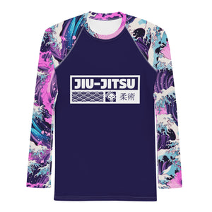 Mens Long Sleeve BJJ Rash Guard - Jiu-Jitsu 022 - Purple Wave 003 BJJ Exclusive Great Wave Jiu-Jitsu Kanagawa Long Sleeve Mens Rash Guard