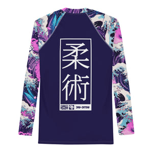 Mens Long Sleeve BJJ Rash Guard - Jiu-Jitsu 022 - Purple Wave 003 BJJ Exclusive Great Wave Jiu-Jitsu Kanagawa Long Sleeve Mens Rash Guard