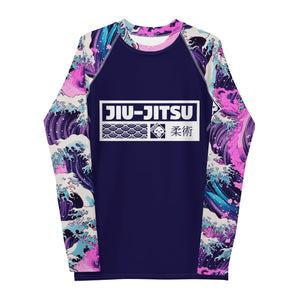 Mens Long Sleeve BJJ Rash Guard - Jiu-Jitsu 022 - Purple Wave 003 BJJ Exclusive Great Wave Jiu-Jitsu Kanagawa Long Sleeve Mens Rash Guard