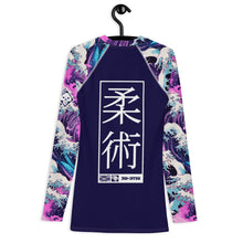 Mens Long Sleeve BJJ Rash Guard - Jiu-Jitsu 022 - Purple Wave 003 BJJ Exclusive Great Wave Jiu-Jitsu Kanagawa Long Sleeve Mens Rash Guard