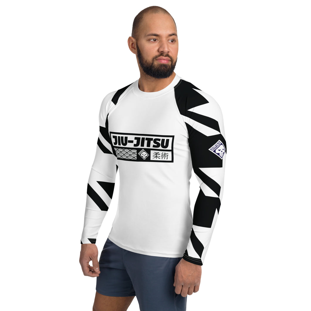 Mens Long Sleeve BJJ Rash Guard - Jiu-Jitsu 023 - Houndstooth 001 Blanc Exclusive Houndstooth Long Sleeve Mens Rash Guard