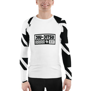 Mens Long Sleeve BJJ Rash Guard - Jiu-Jitsu 023 - Houndstooth 001 Blanc Exclusive Houndstooth Long Sleeve Mens Rash Guard