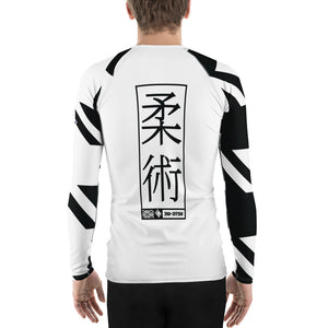 Mens Long Sleeve BJJ Rash Guard - Jiu-Jitsu 023 - Houndstooth 001 Blanc Exclusive Houndstooth Long Sleeve Mens Rash Guard