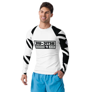 Mens Long Sleeve BJJ Rash Guard - Jiu-Jitsu 023 - Houndstooth 001 Blanc Exclusive Houndstooth Long Sleeve Mens Rash Guard