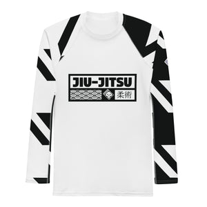 Mens Long Sleeve BJJ Rash Guard - Jiu-Jitsu 023 - Houndstooth 001 Blanc Exclusive Houndstooth Long Sleeve Mens Rash Guard