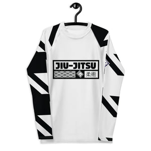 Mens Long Sleeve BJJ Rash Guard - Jiu-Jitsu 023 - Houndstooth 001 Blanc Exclusive Houndstooth Long Sleeve Mens Rash Guard