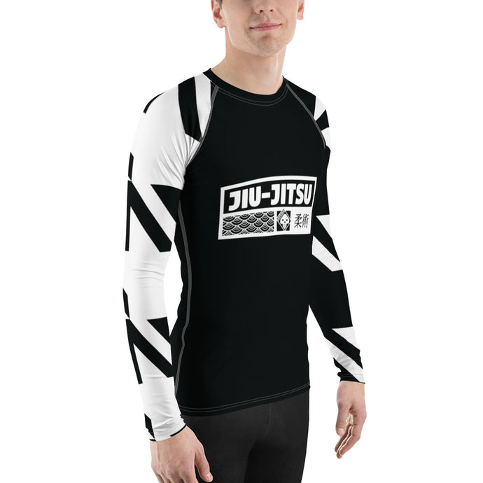 Mens Long Sleeve BJJ Rash Guard - Jiu-Jitsu 024 - Houndstooth 001 Noir Exclusive Houndstooth Long Sleeve Mens Rash Guard