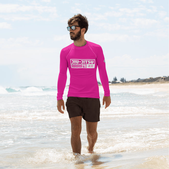 Mens Long Sleeve BJJ Rash Guard - Jiu-Jitsu 028 - Hollywood Cerise Exclusive Jiu-Jitsu Long Sleeve Mens Rash Guard