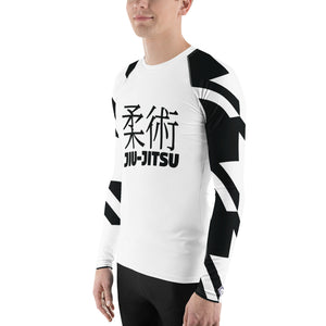 Men's Long Sleeve Classic Jiu-Jitsu Rash Guard - Houndstooth 001 Blanc