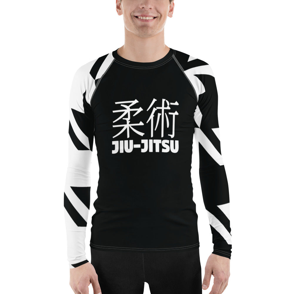 Men's Long Sleeve Classic Jiu-Jitsu Rash Guard - Houndstooth 001 Noir