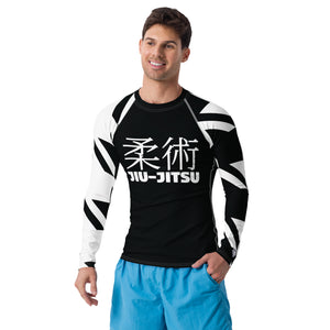 Men's Long Sleeve Classic Jiu-Jitsu Rash Guard - Houndstooth 001 Noir