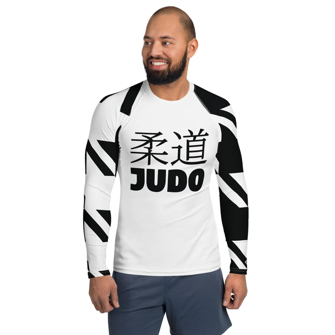 Men's Long Sleeve Classic Judo Rash Guard - Houndstooth 001 Blanc