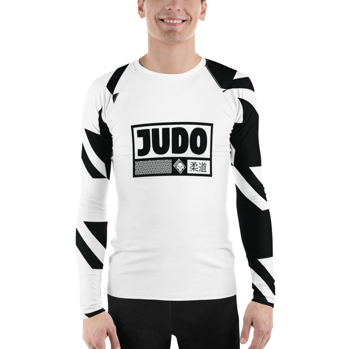Men's Long Sleeve Judo Rash Guard Houndstooth 001 Blanc