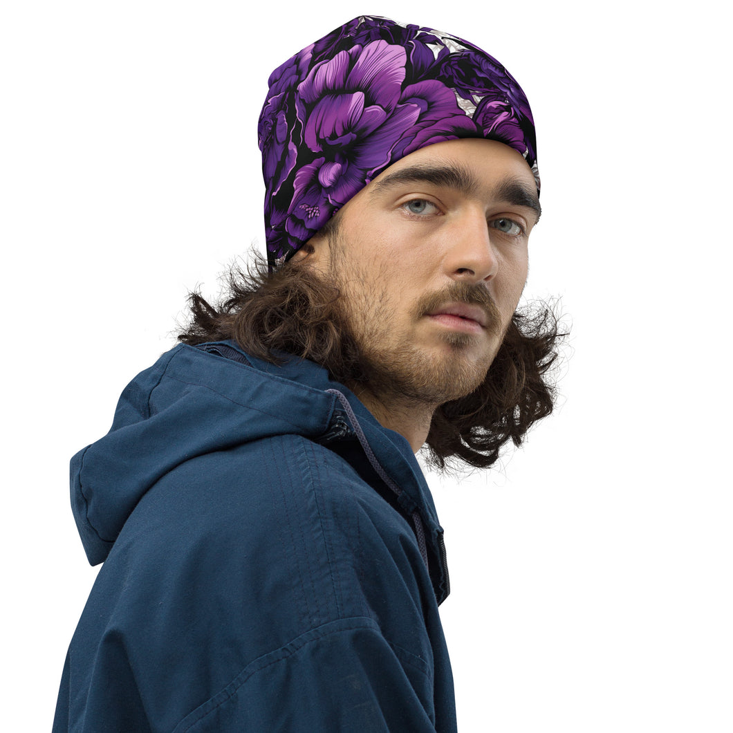 Men's Mile After Mile - Purple Flowers 001 Beanie Beanie Exclusive Hats Mens Running