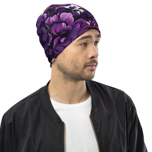 Men's Mile After Mile - Purple Flowers 001 Beanie Beanie Exclusive Hats Mens Running