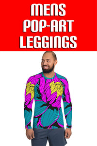 Men's Pop Art BJJ Long Sleeve Rash Guards - Roy Lichtenstein Inspired Dahlia Print 001 - Soldier Complex
