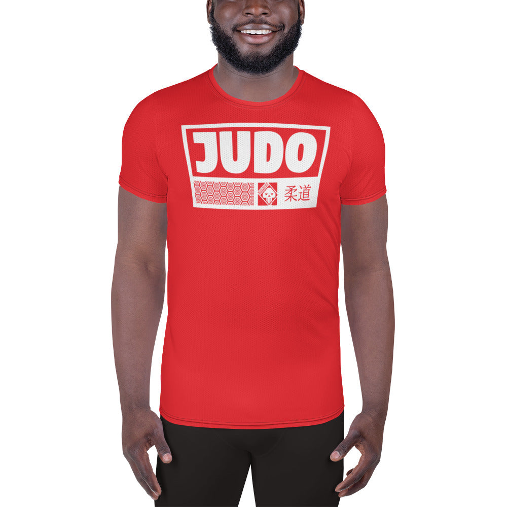 Men's Short Sleeve Judo Rash Guard - Premium Athletic Fit - Scarlet