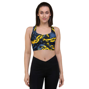 Mile After Mile - Golden Chains 002 Longline Racer Back Sports Bra Exclusive Running Sports Bra Womens