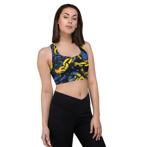 Mile After Mile - Golden Chains 002 Longline Racer Back Sports Bra Exclusive Running Sports Bra Womens