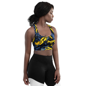 Mile After Mile - Golden Chains 002 Longline Racer Back Sports Bra Exclusive Running Sports Bra Womens