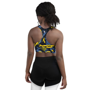 Mile After Mile - Golden Chains 002 Longline Racer Back Sports Bra Exclusive Running Sports Bra Womens