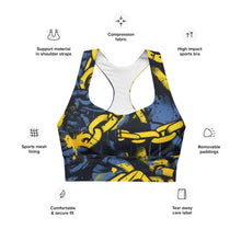 Mile After Mile - Golden Chains 002 Longline Racer Back Sports Bra Exclusive Running Sports Bra Womens