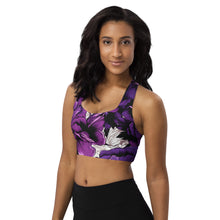 Mile After Mile - Purple Flowers 001 Longline Racer Back Sports Bra Exclusive Running Sports Bra Womens