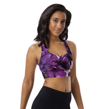 Mile After Mile - Purple Flowers 001 Longline Racer Back Sports Bra Exclusive Running Sports Bra Womens