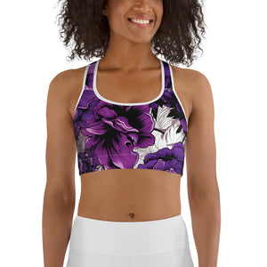 Mile After Mile - Purple Flowers 001 Sports Bra Exclusive Running Sports Bra Womens