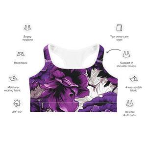 Mile After Mile - Purple Flowers 001 Sports Bra Exclusive Running Sports Bra Womens